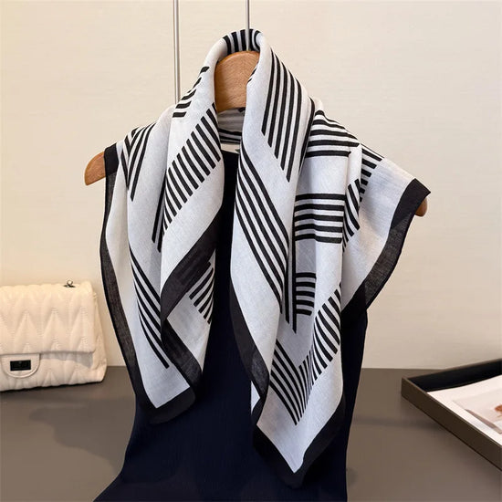 Luxury 70*70cm Square Scarves For Women Soft Stain Neck Scarf Shawl Warp Elegant Neckerchief Bandanas Stripes Print Hijab